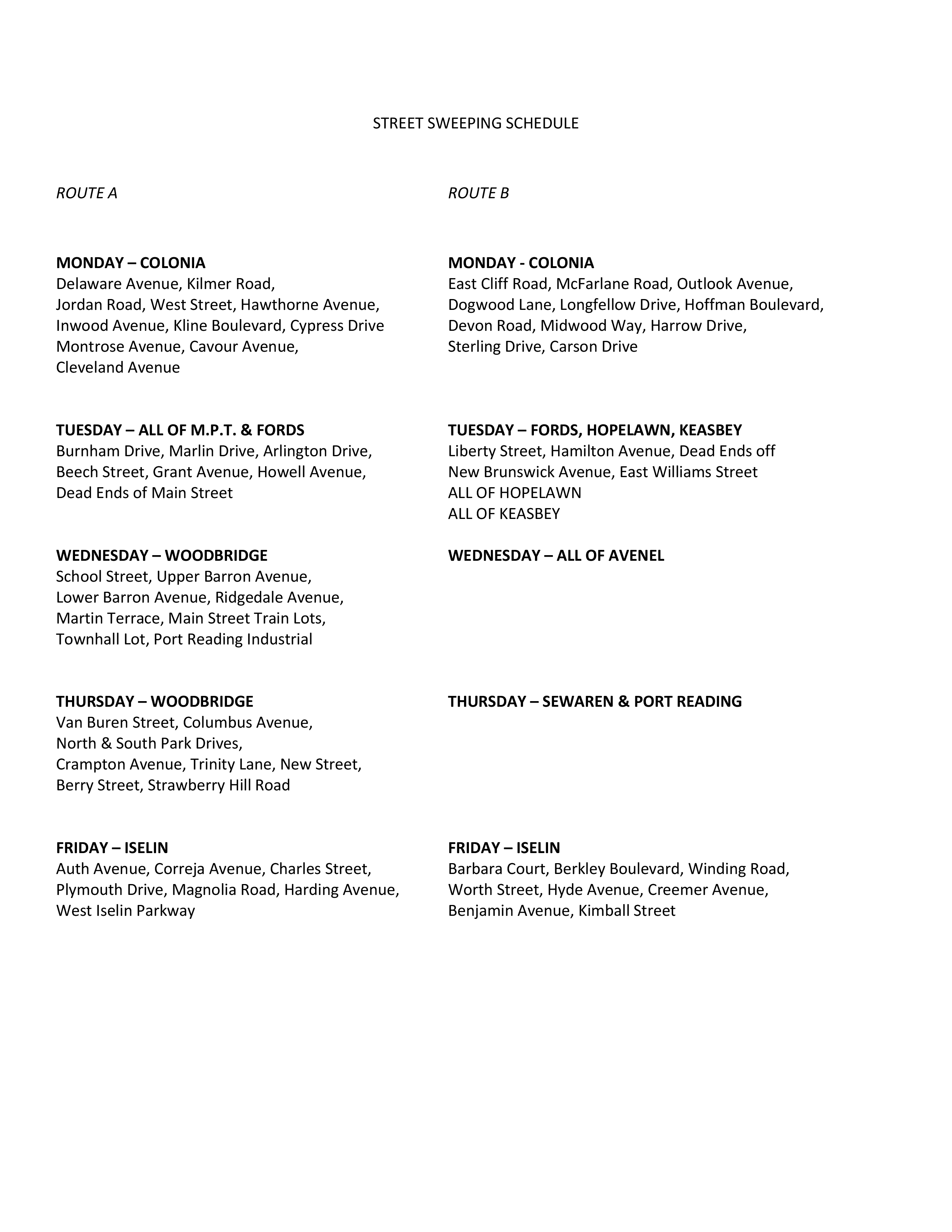 Street Sweeper Schedule 2022