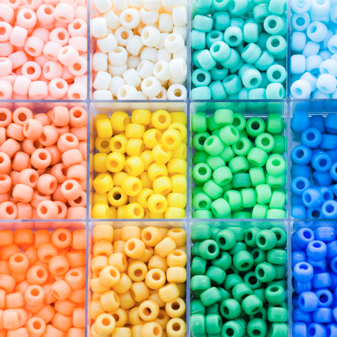 rainbow beads separated by color
