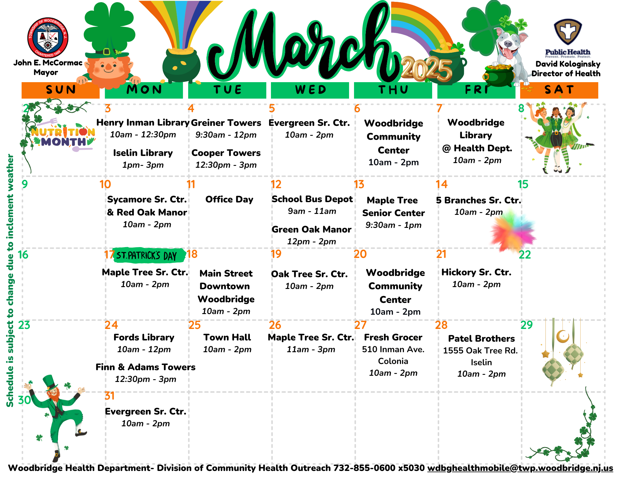 Community Outreach - Mobile Health - March Calendar
