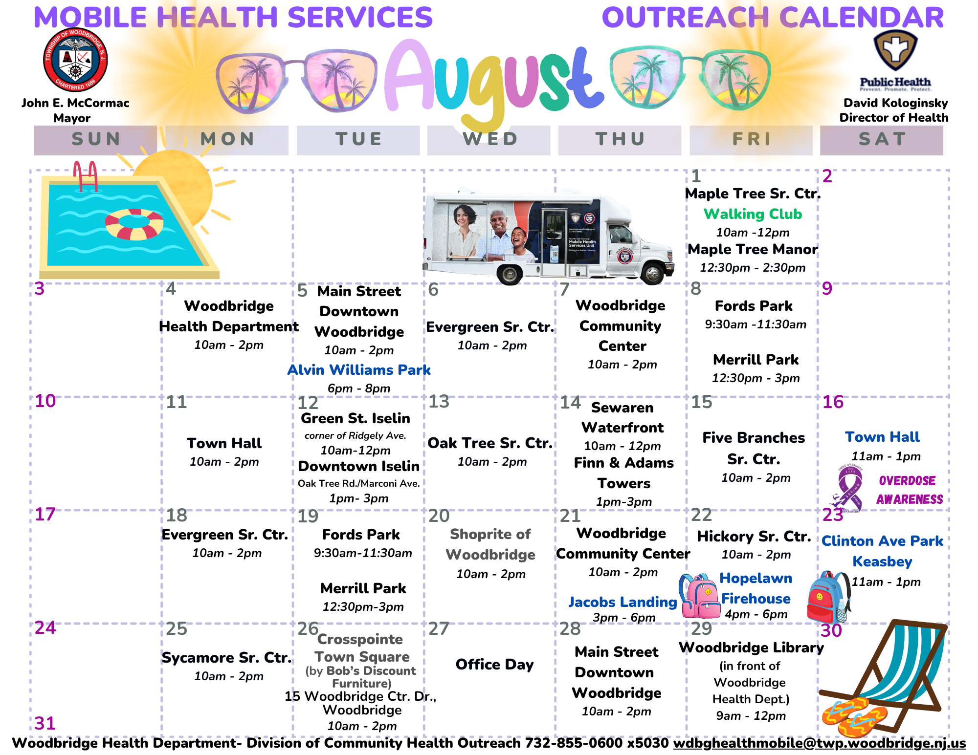 Community Outreach - Mobile Health Calendar - August 2025