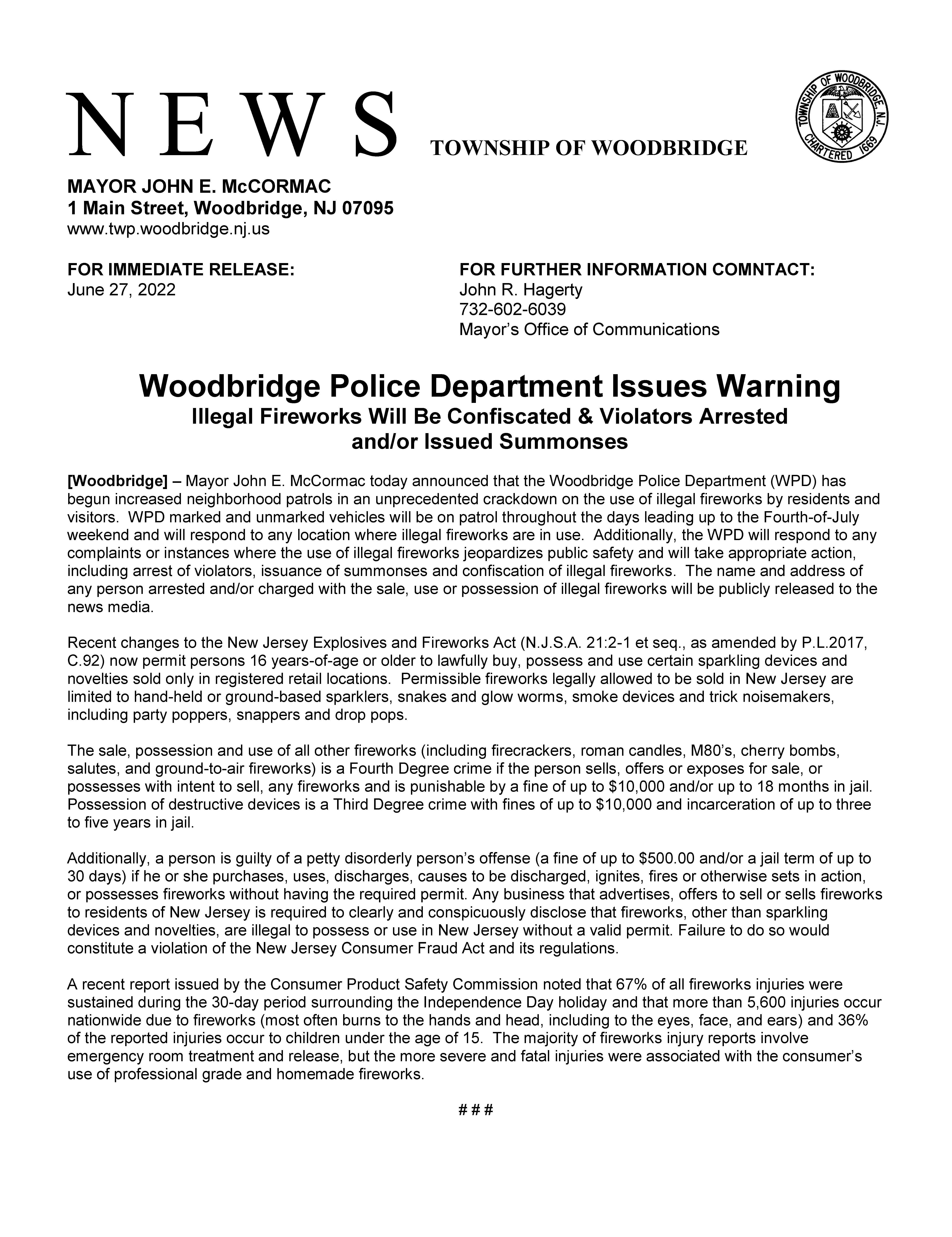 WPD TARGETS ILLEGAL FIREWORKS_MEDIA ADVISORY_6-27-22