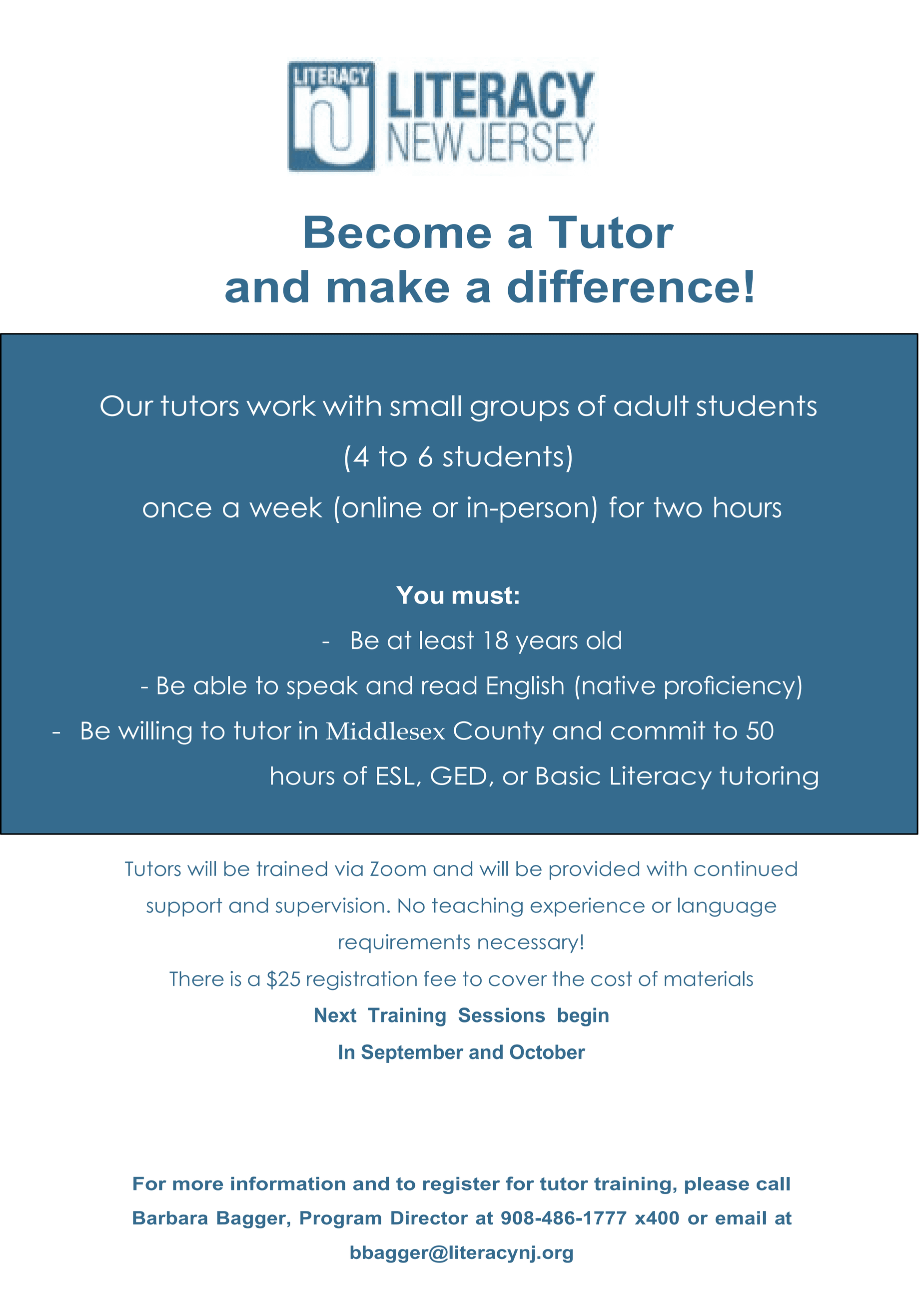 Become a tutor with Literacy New Jersey